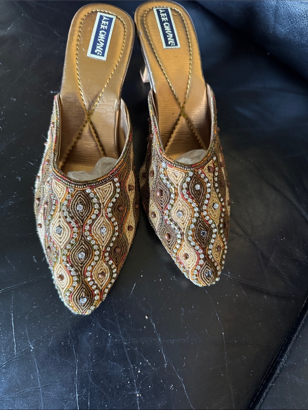 Lee Chung Gold Beaded Women's Slip-On Mules - Picture 8 of 9